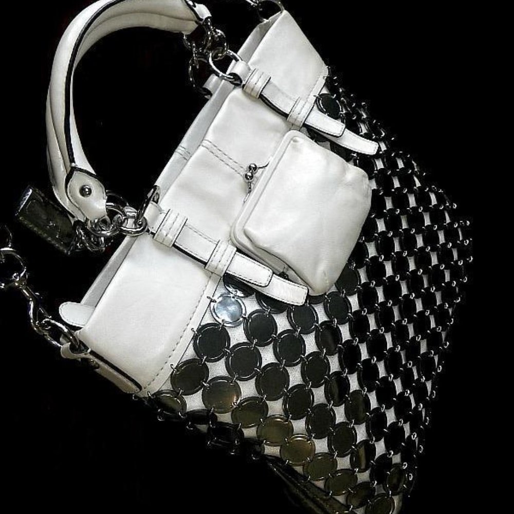 LIMITED EDITION! Coach Bonnie Cashin White & Silver Metallic Medallion Bag 13376